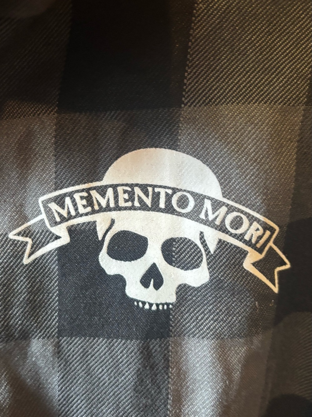 Dream Clothing HQ Memento Mori Flannel Shirt Mens XL Gray Plaid Skull Skeleton - Picture 3 of 6